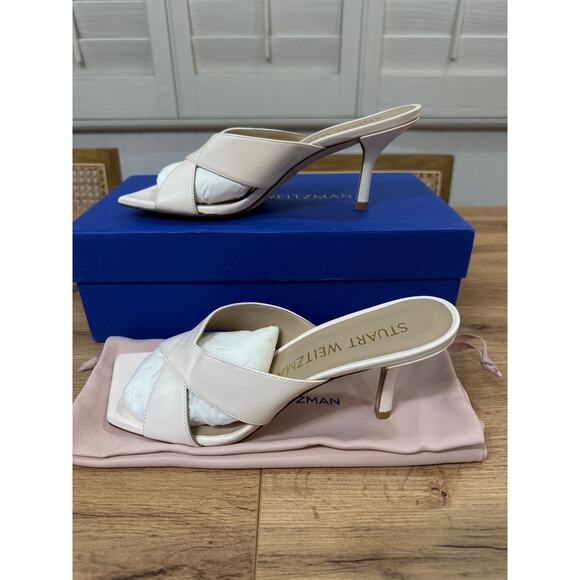 Stuart Weitzman Carmen 75 Slide Sandal Lacquered Nappa Seashell Size 7 NIB - Picture 3 of 14